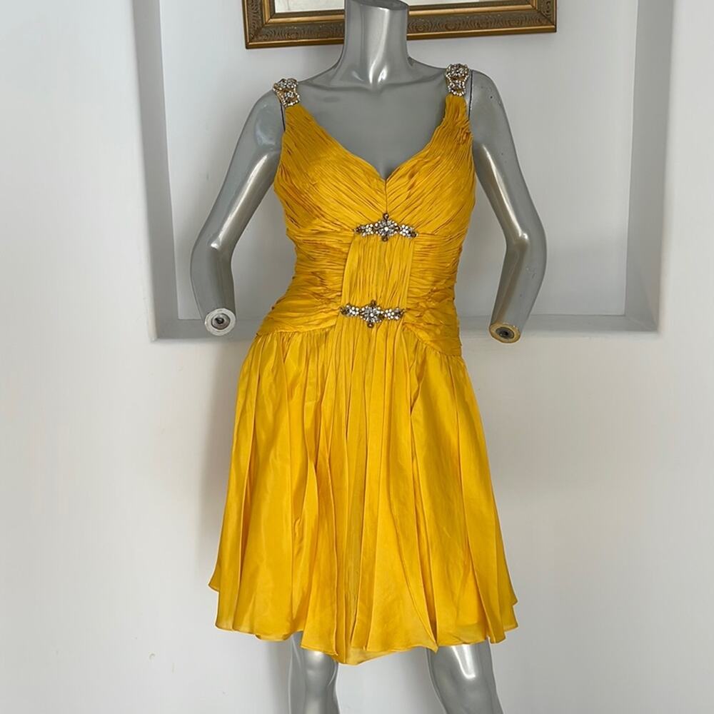 Interlude Couture Collection Silk Yellow Dress Size 8